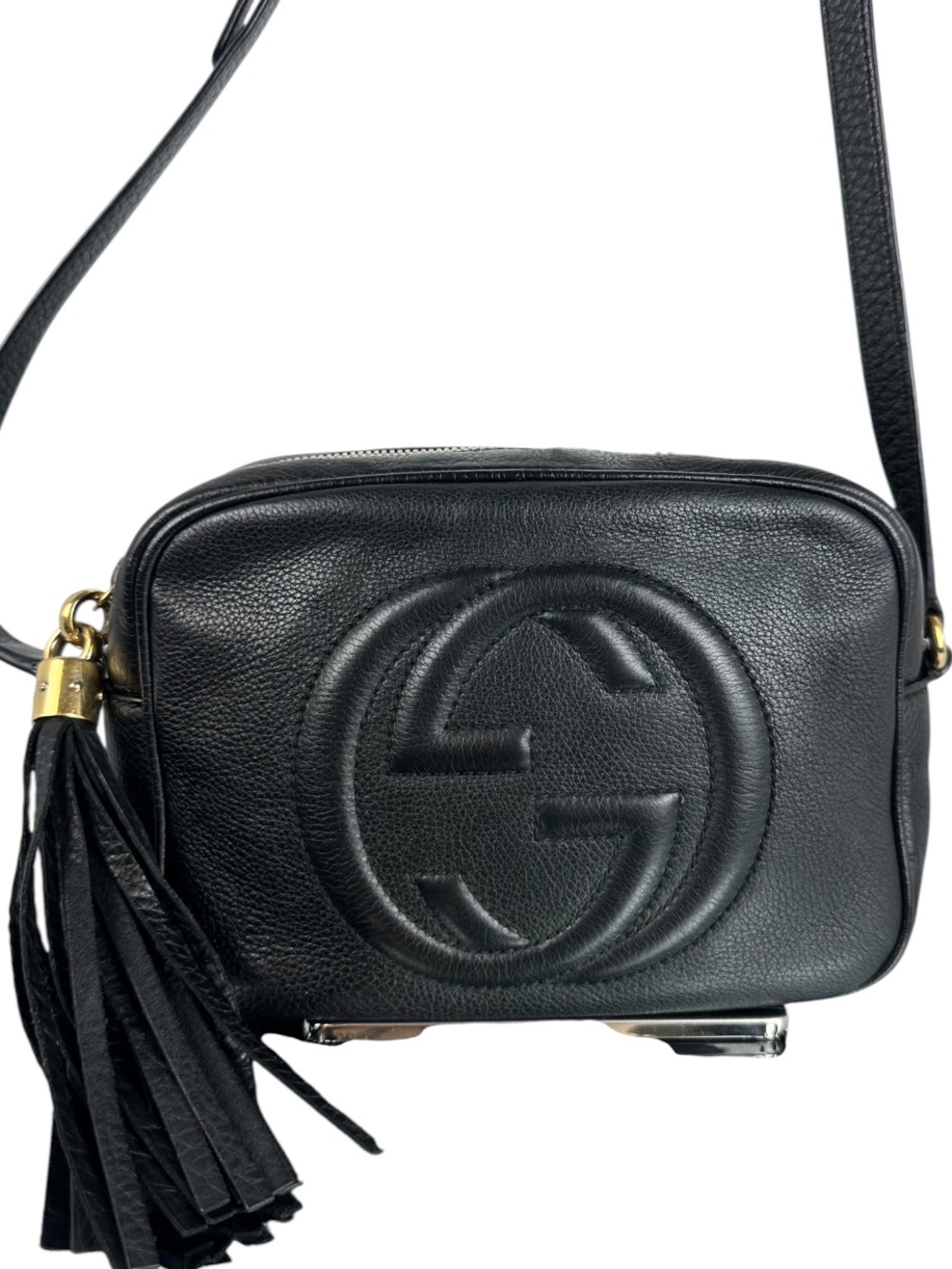 Gucci Soho Disco Crossbody Bag Pebbled Leather Tassel Camera Bag GHW